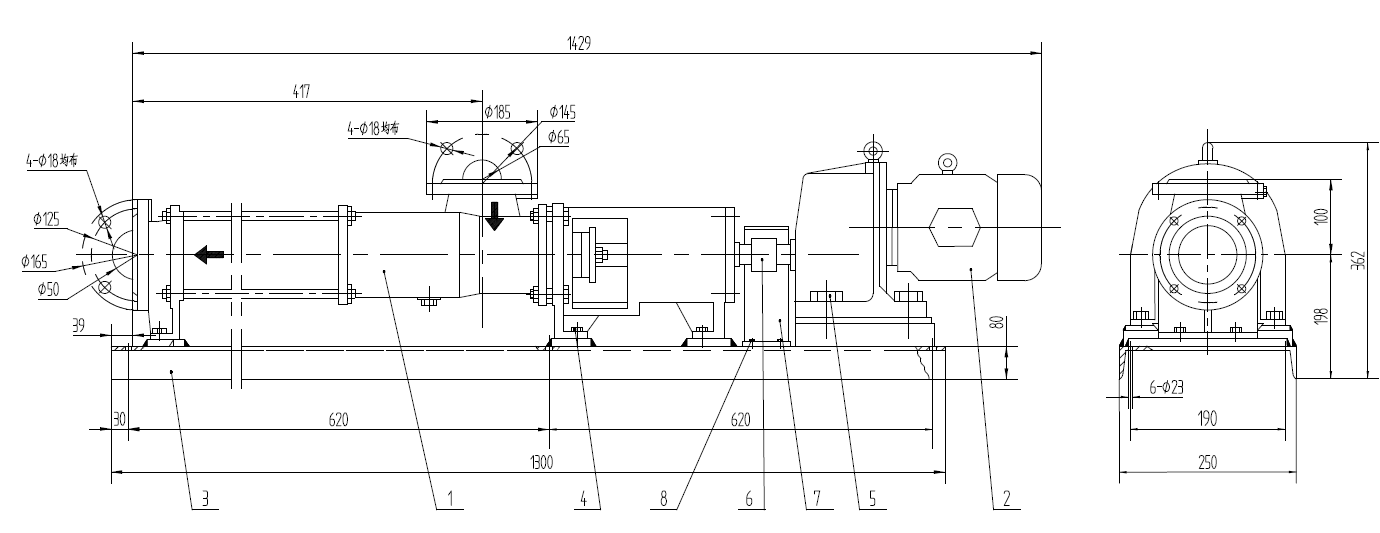 石灰乳输送泵G35-1单螺杆泵整机外形尺寸图