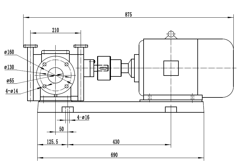 沥青泵RCB10保温齿轮泵配5.5kw-4电机外形尺寸图