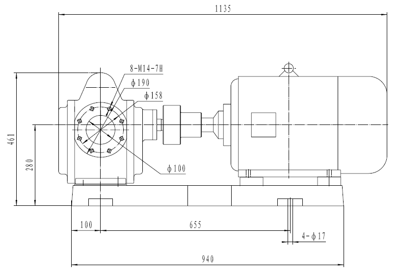 重油驳运泵KCB960齿轮泵配22kw-4电机外形安装尺寸图
